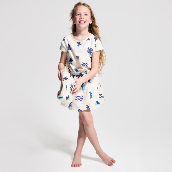 فستان صيفي من الجيرسيه، اللون بيج، للفتيات